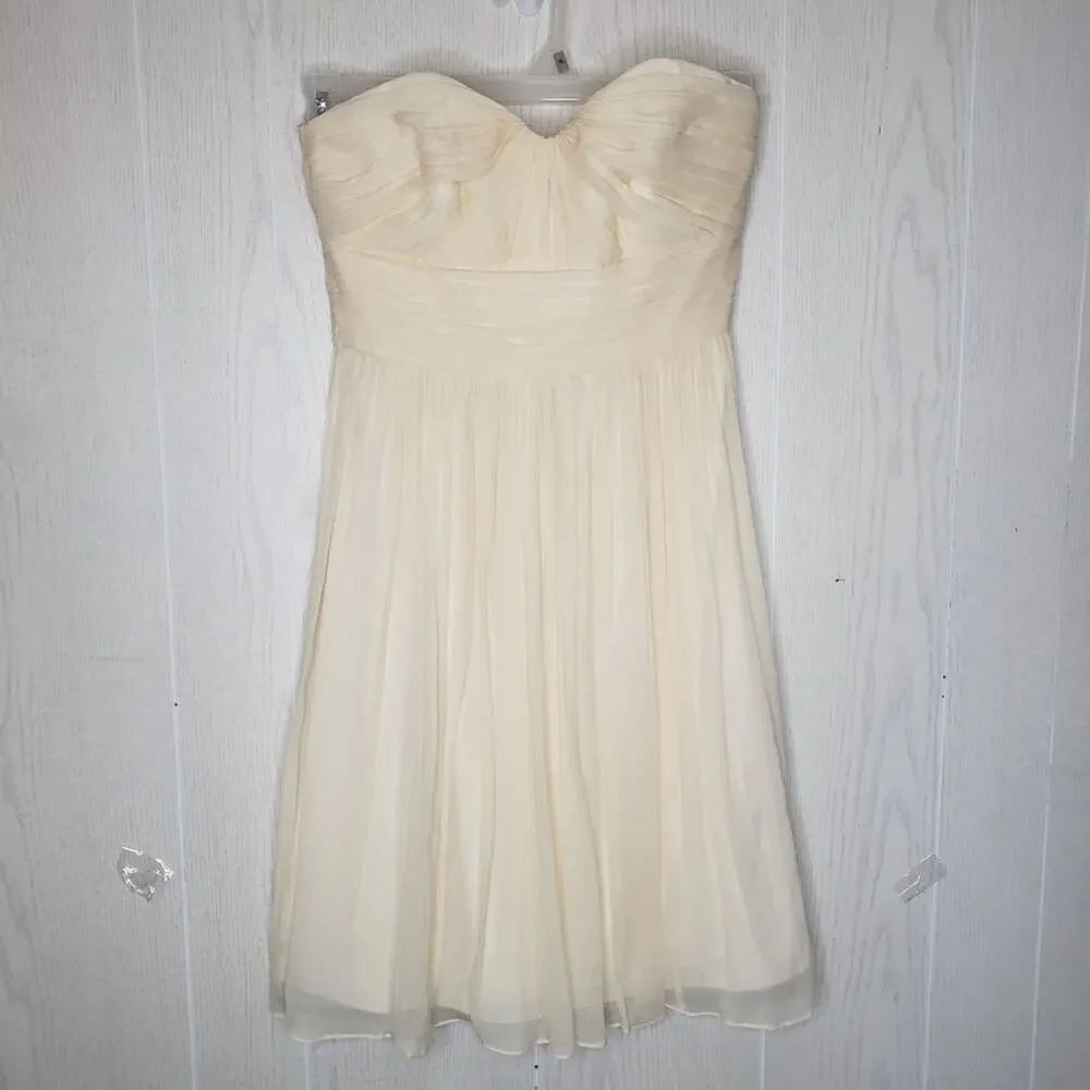 J. Crew yellow mini silk chiffon strapless bridesmaid party dress size 2